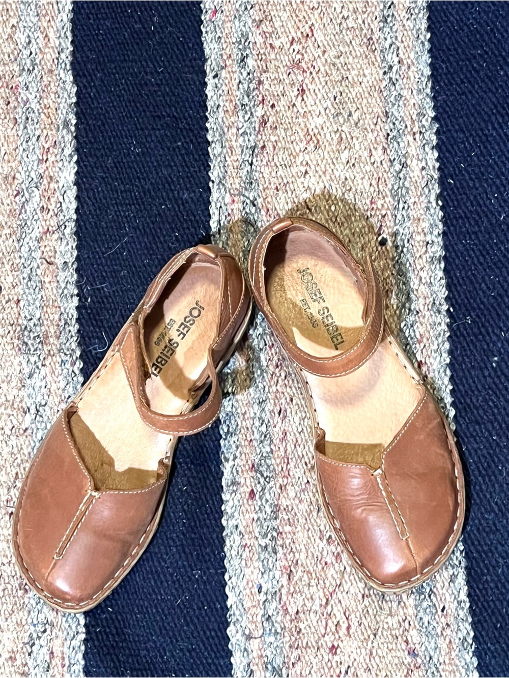 Josef Seibel Rosalie 42 Leather Sandals - Cognac Brown - Size 38 (US Women’s 7)